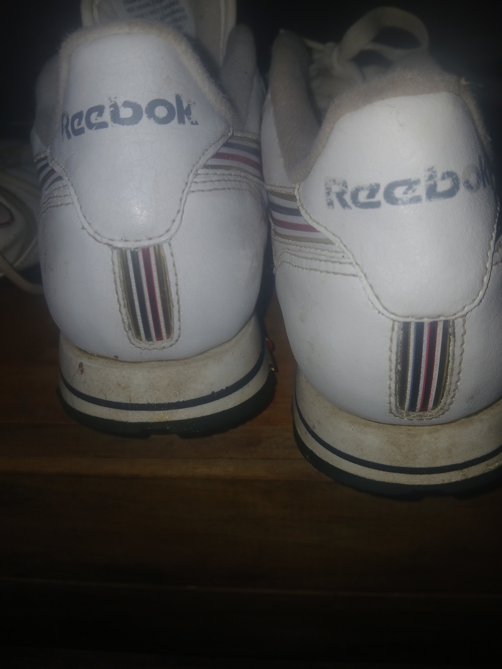 Reebok White Men’s Athletic Sneakers with Navy & Red Stripes